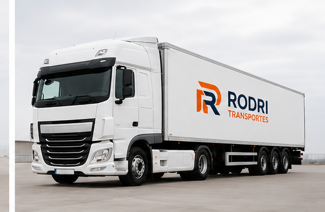 Camión grande blanco con logotipo Rodri Transportes